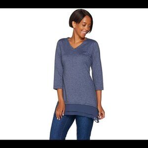 Logo Lounge Tiered Top Chiffon Trim 3/4 Sleeve